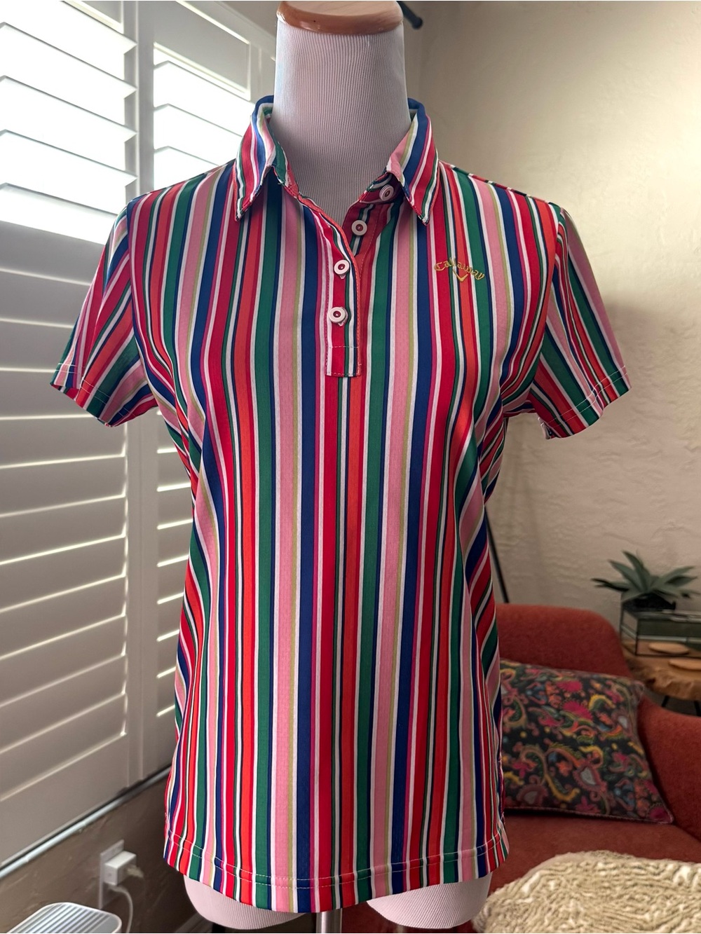 Callaway Multi-Colored Striped Polo Shirt